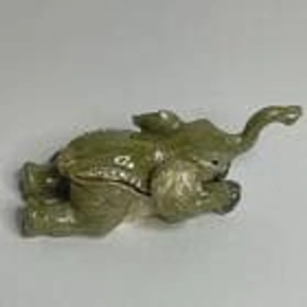 Enamel Elephant Green Gold Trunk Up Jeweled TRINKET BOX Jewelry Pills Rings 3.5